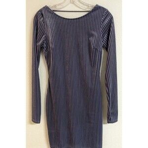Forever 21 Light Blue Striped Velour Scoop Back Holiday/Club/Party Dress Small
